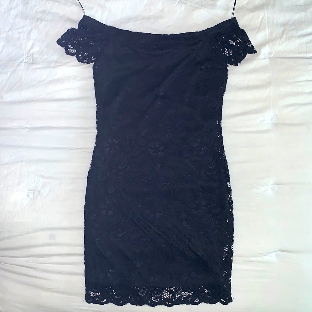AMBIANCE Black Lace Off the Shoulder Dress (S) BRAND NEW w/o tags (NEVER worn)